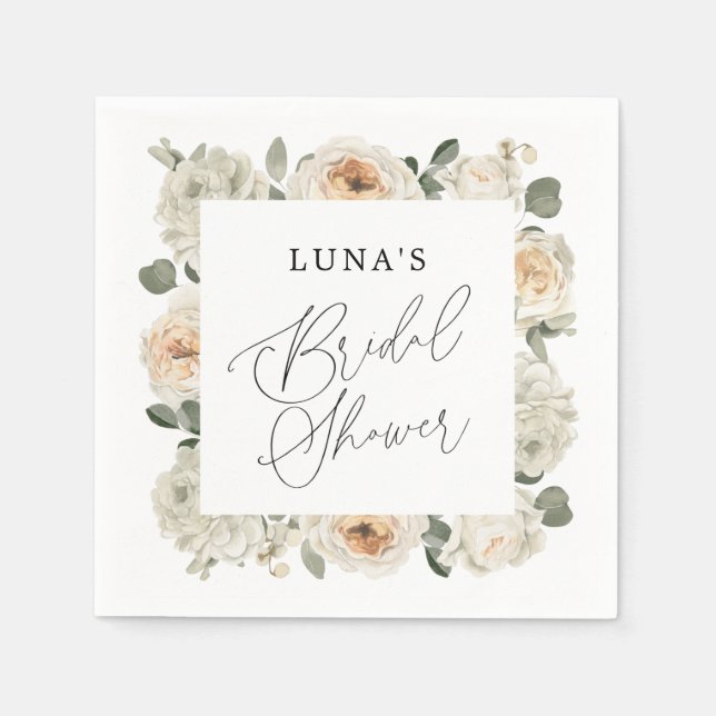 Servilleta De Papel Baby Shower Floral Blanco (Anverso)