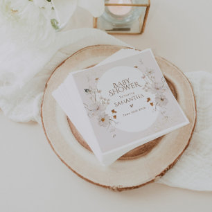 Servilleta De Papel Baby Shower Floral Boho Beige Acuarela Jardín