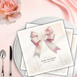 Servilleta De Papel Baby Shower floral Bow rosa