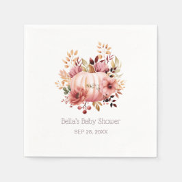 Servilleta De Papel Baby Shower floral de calabaza rosa