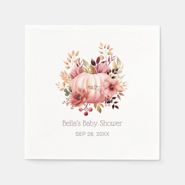 Servilleta De Papel Baby Shower floral de calabaza rosa (Anverso)