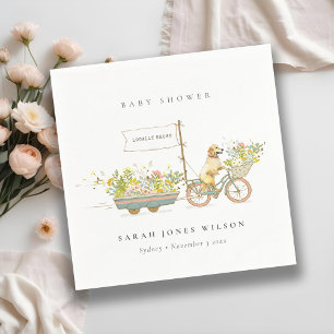 Servilleta De Papel Baby Shower floral de Golden Retriever de cosecha 