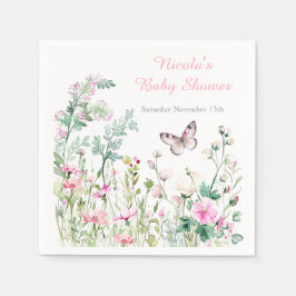 Servilleta De Papel Baby Shower floral de mariposa verde primavera