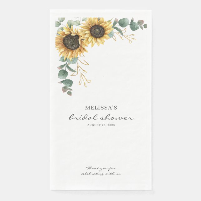 Servilleta De Papel Baby Shower Floral Elegante de Girasoles y Eucalip (Anverso)
