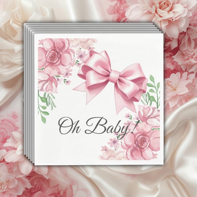 Servilleta De Papel Baby Shower Floral Pink Bow (Subido por el creador)