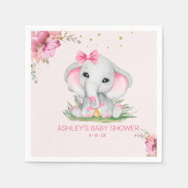 Servilleta De Papel Baby Shower floral rosa de elefante cutáneo