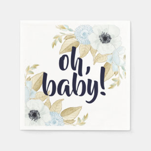 Servilleta De Papel Baby Shower floral suave azul y blanco de moda