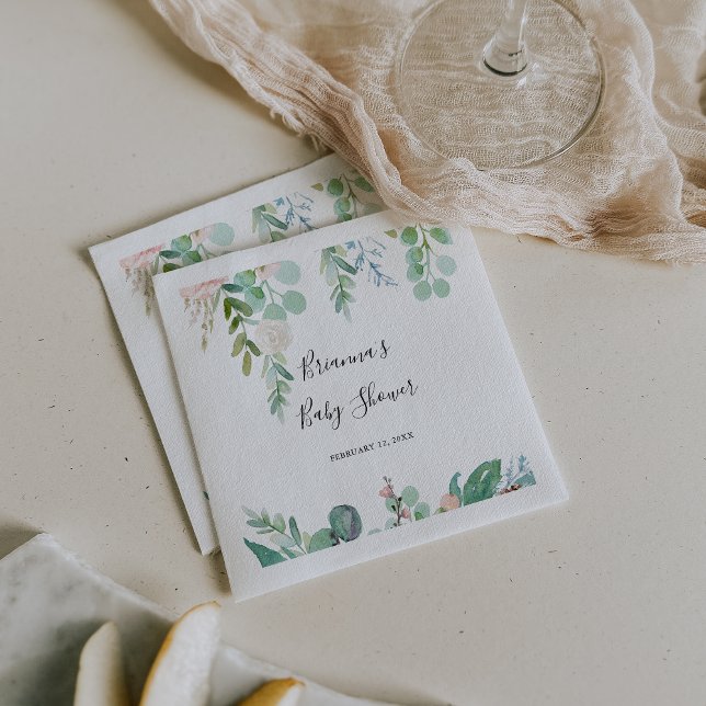 Servilleta De Papel Baby Shower floral tropical ilustrado (Subido por el creador)