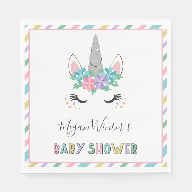 Servilleta De Papel Baby Shower Floral Unicorn (Anverso)