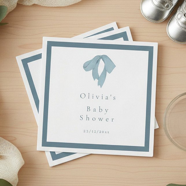 Servilleta De Papel Baby Shower for Boy – Blue Bow, Customizable  (Subido por el creador)