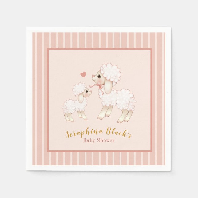 Servilleta De Papel Baby Shower Girly Pink Lamb (Anverso)