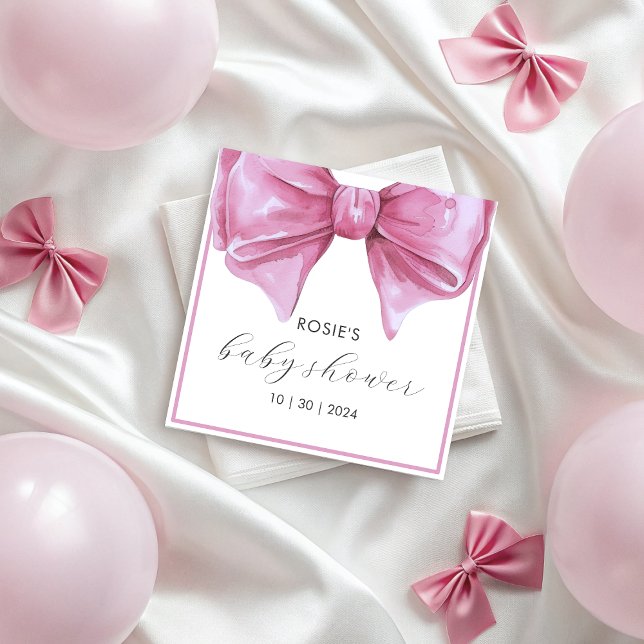 Servilleta De Papel Baby Shower Girly Pink Watercolor Bow (Girly Pink Watercolor Bow Baby Shower Napkins)