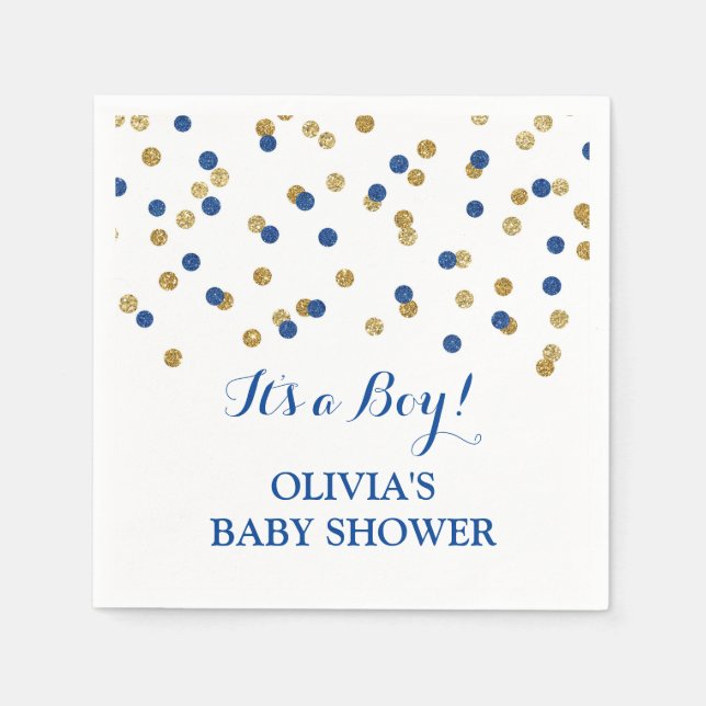 Servilleta De Papel Baby Shower Gold Dark Navy Blue Confetti (Anverso)