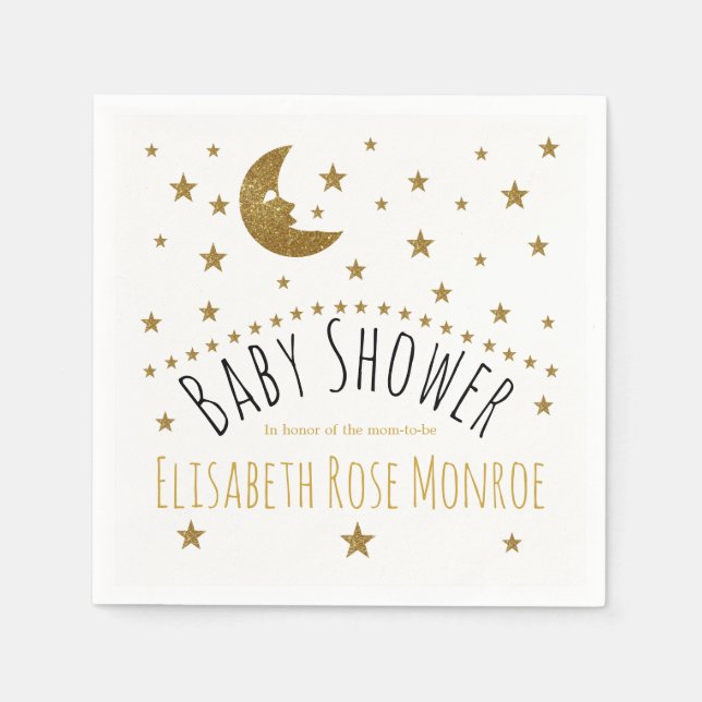 Servilleta De Papel Baby Shower Gold Moon and Stars (Anverso)