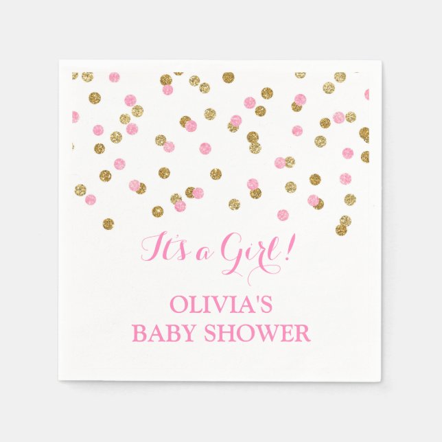 Servilleta De Papel Baby Shower Gold Rubor Pink Confetti (Anverso)