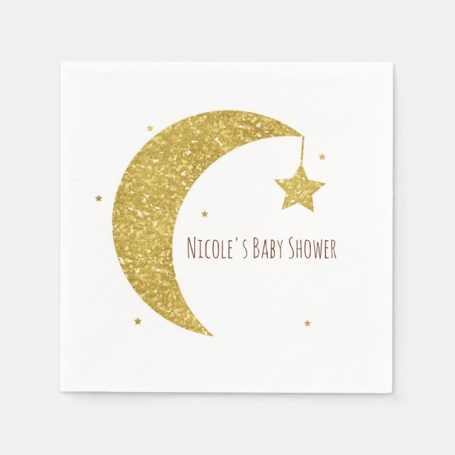 Servilleta De Papel Baby Shower Gold & White Moon & Stars (Anverso)
