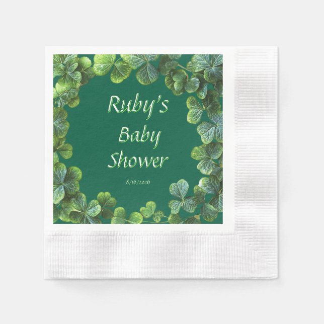 Servilleta De Papel Baby Shower Green Clovers (Anverso)