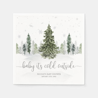 Servilleta De Papel Baby Shower gris de la selva de invierno acuarela