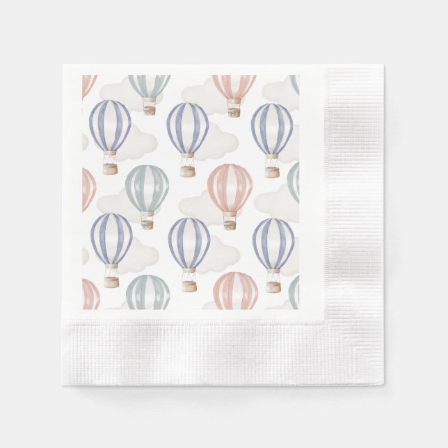 Servilleta De Papel Baby Shower Hot Air Balloons Gender Neutral (Anverso)