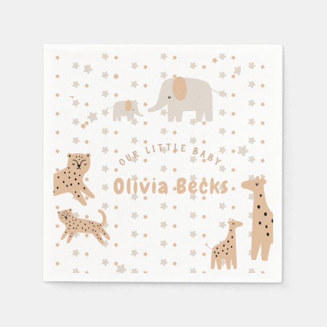 Servilleta De Papel Baby Shower ilustrativo Pastel Beige Cute (Anverso)
