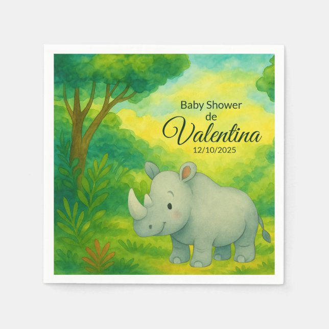 Servilleta De Papel Baby Shower jungla personalizada Rinoceronte  (Anverso)