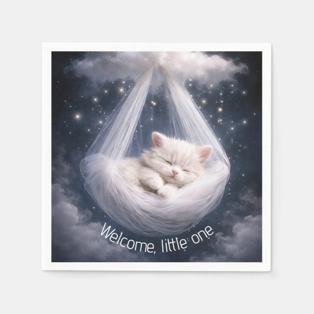 Servilleta De Papel Baby Shower Kitten in a Tulle Hammock (Anverso)