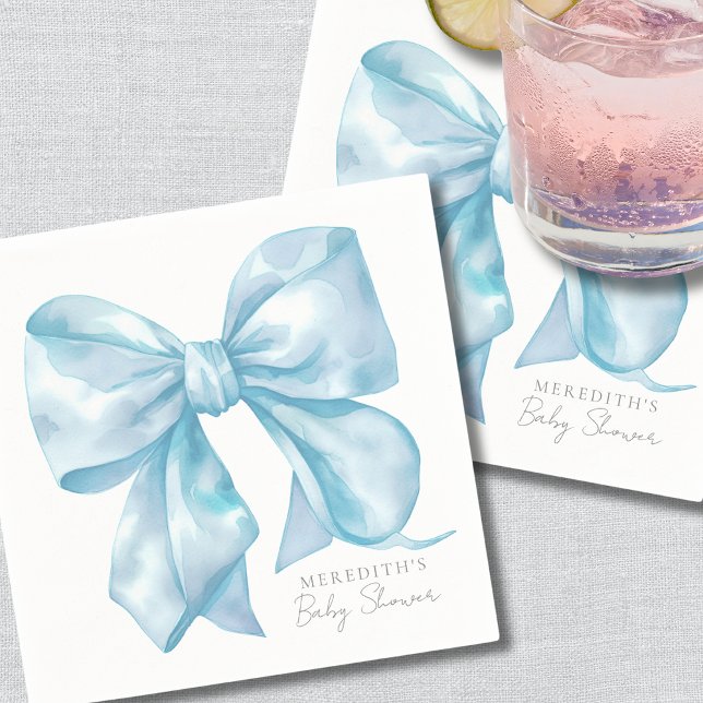 Servilleta De Papel Baby Shower Lazo Azul Elegante (Elegant Blue Bow Baby Shower Napkins)
