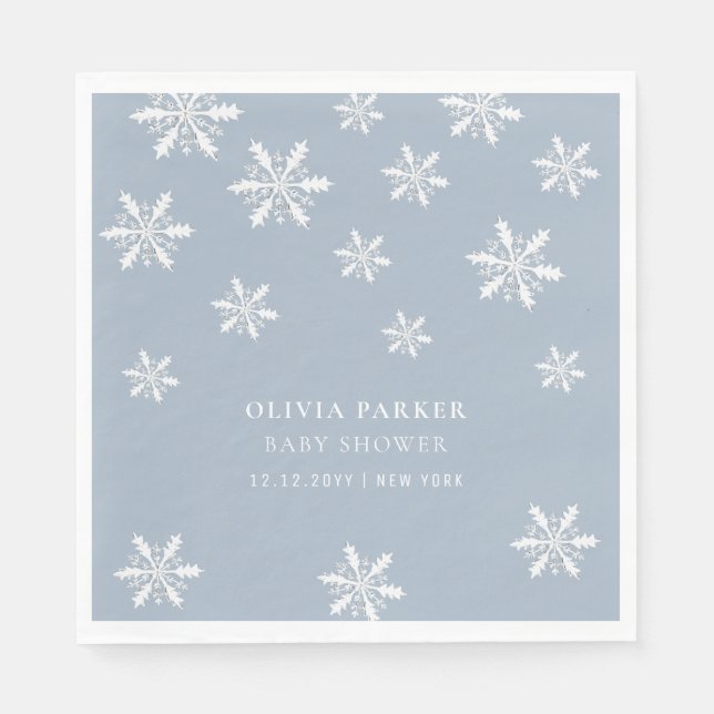 Servilleta De Papel Baby Shower Light Blue Boho Winter Snowflake (Anverso)