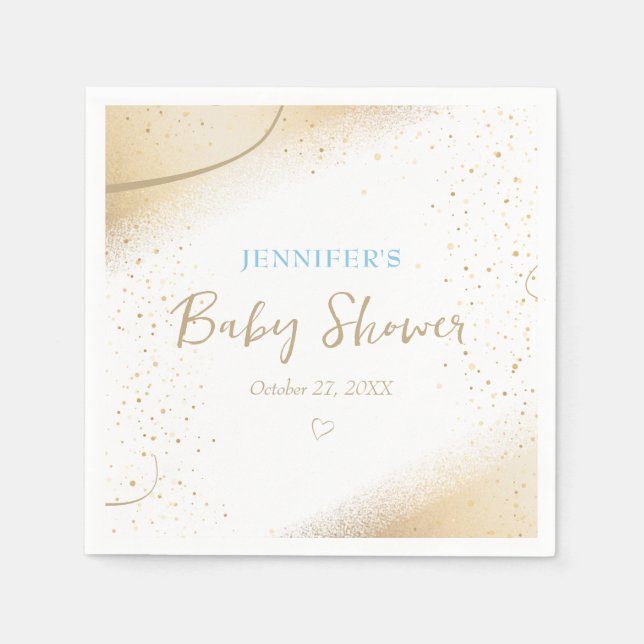 Servilleta De Papel Baby Shower Luxurious Gold & Blue Boy (Anverso)