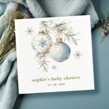 Baby Shower Minimal Blue Winter Chirstmas Boy