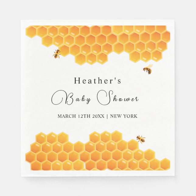 Servilleta De Papel Baby Shower Minimal Honey Bumblebee Boy (Anverso)