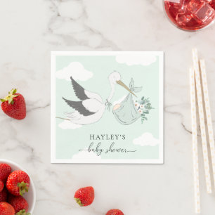 Servilleta De Papel Baby Shower Mint Green Stork