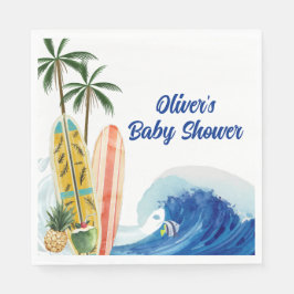 Servilleta De Papel Baby Shower moderno Blue Ocean Wave Surfboard