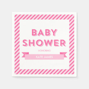 Servilleta De Papel Baby Shower moderno con rayas rosas