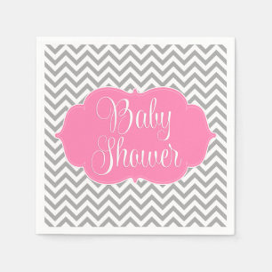 Servilleta De Papel Baby Shower moderno de color rosa chevron