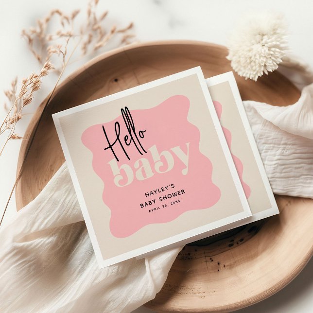Servilleta De Papel Baby Shower moderno Hello Baby Pink & Cream (Subido por el creador)