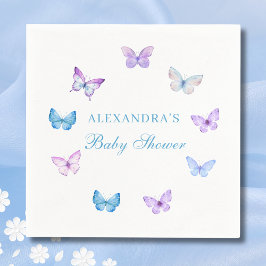 Servilleta De Papel Baby Shower morado de mariposa azul rosa