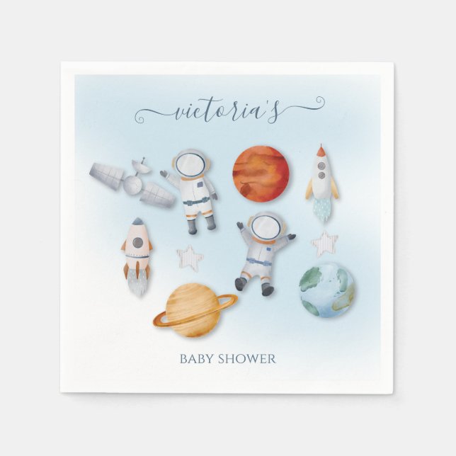 Servilleta De Papel Baby Shower móvil de astronauta espacial (Anverso)