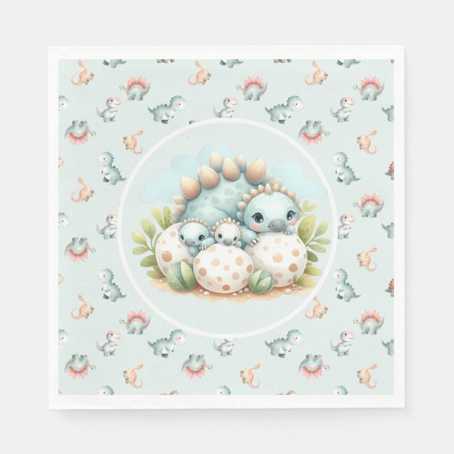 Servilleta De Papel Baby Shower Napkin Dinosaur Dino Mite Table (Anverso)