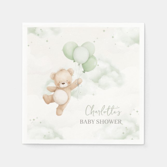 Servilleta De Papel Baby Shower Napkins Bearly Wait Sage Green Balloon (Anverso)