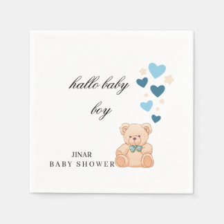 Servilleta De Papel Baby Shower Napkins – Hallo Baby Boy Teddy Design