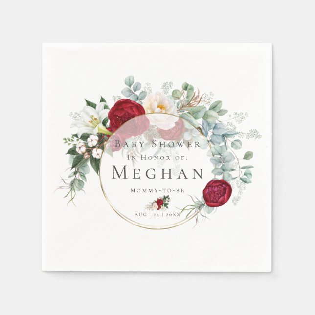 Servilleta De Papel Baby Shower Napkins | Vibrante Red Peony Bouquet (Anverso)