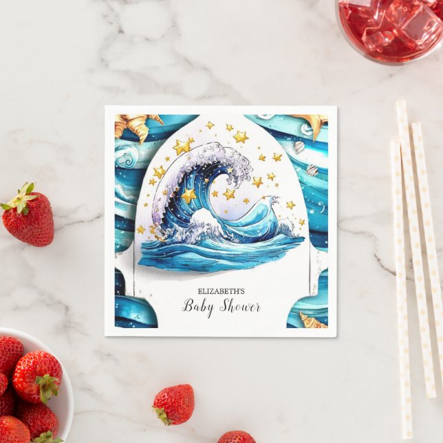Servilleta De Papel Baby Shower Nautical Ocean Waves (In situ)
