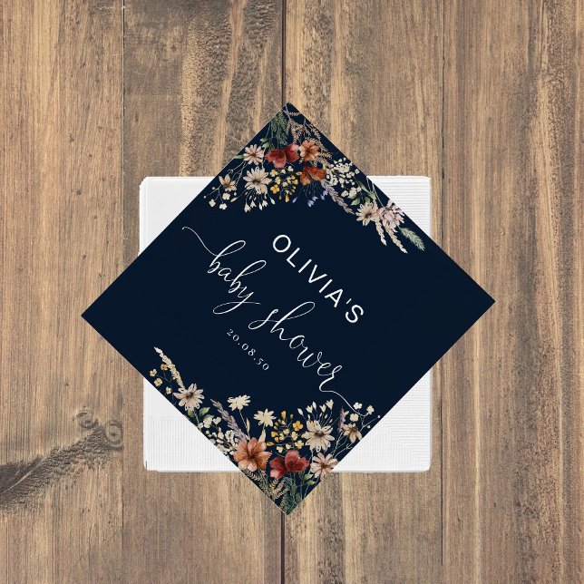 Servilleta De Papel Baby Shower Navy Blue Tiny Wildflower (Subido por el creador)