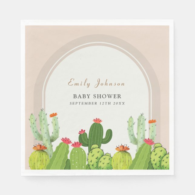 Servilleta De Papel Baby Shower Neutral Boho Cactus Arch (Anverso)