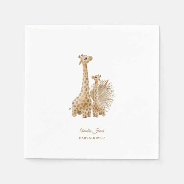 Servilleta De Papel Baby Shower Neutral Boho Pampas Grass Giraffe (Anverso)