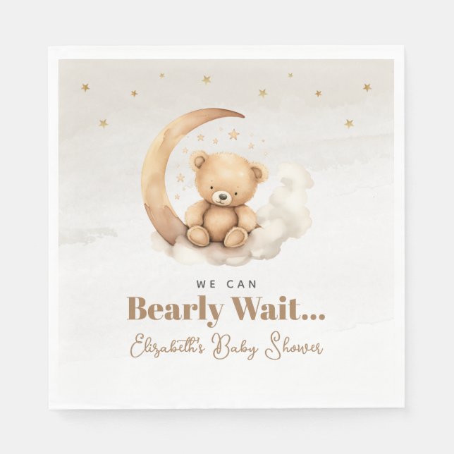 Servilleta De Papel Baby Shower Neutral Brown Teddy Bear (Anverso)