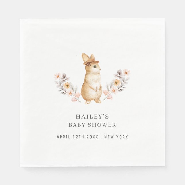Servilleta De Papel Baby Shower Neutral Bunny Wildflower (Anverso)