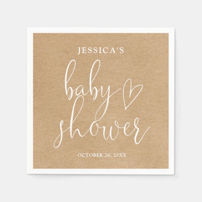 Servilleta De Papel Baby Shower neutral de género de Boho Rustic Kraft (Anverso)