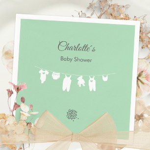 Servilleta De Papel Baby Shower neutral de género Minimalista verde de
